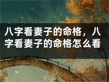 八字看妻子的命格,八字看妻子的命格怎么看