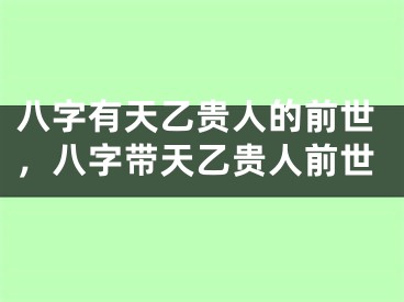 八字有天乙贵人的前世，八字带天乙贵人前世