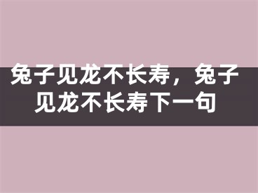 兔子见龙不长寿,兔子见龙不长寿下一句