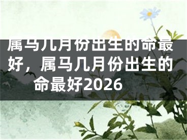 属马几月份出生的命最好,属马几月份出生的命最好2026