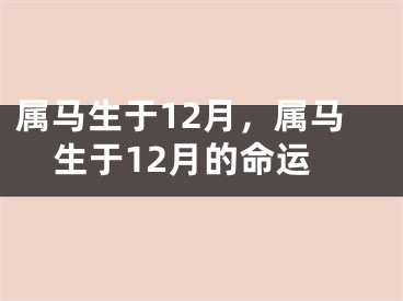 属马生于12月，属马生于12月的命运