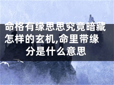 命格有缘思思究竟暗藏怎样的玄机,命里带缘分是什么意思