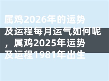 属鸡2026年的运势及运程每月运气如何呢，属鸡2025年运势及运程1981年出生