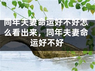 同年夫妻命运好不好怎么看出来，同年夫妻命运好不好