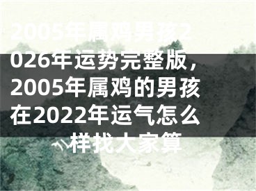 2005年属鸡男孩2026年运势完整版，2005年属鸡的男孩在2022年运气怎么样找大家算