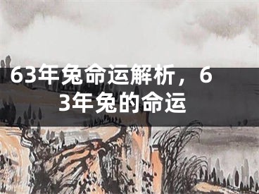 63年兔命运解析，63年兔的命运