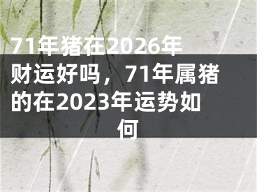 71年猪在2026年财运好吗，71年属猪的在2023年运势如何