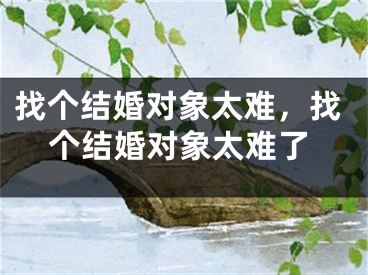 找个结婚对象太难，找个结婚对象太难了
