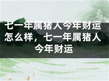 七一年属猪人今年财运怎么样,七一年属猪人今年财运