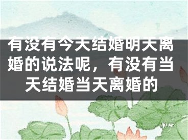有没有今天结婚明天离婚的说法呢,有没有当天结婚当天离婚的