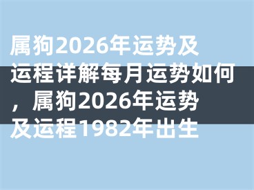属狗2026年运势及运程详解每月运势如何，属狗2026年运势及运程1982年出生