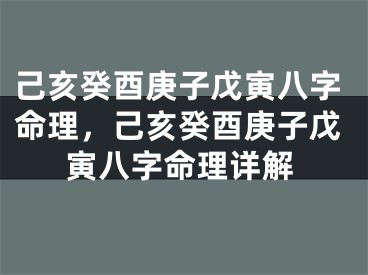 己亥癸酉庚子戊寅八字命理,己亥癸酉庚子戊寅八字命理详解