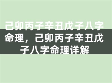 己卯丙子辛丑戊子八字命理,己卯丙子辛丑戊子八字命理详解