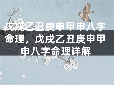 戊戌乙丑庚申甲申八字命理,戊戌乙丑庚申甲申八字命理详解