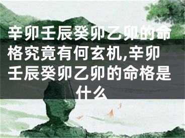 辛卯壬辰癸卯乙卯的命格究竟有何玄机,辛卯壬辰癸卯乙卯的命格是什么