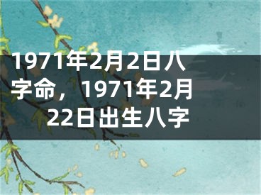 1971年2月2日八字命，1971年2月22日出生八字