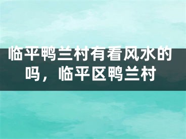 临平鸭兰村有看风水的吗，临平区鸭兰村